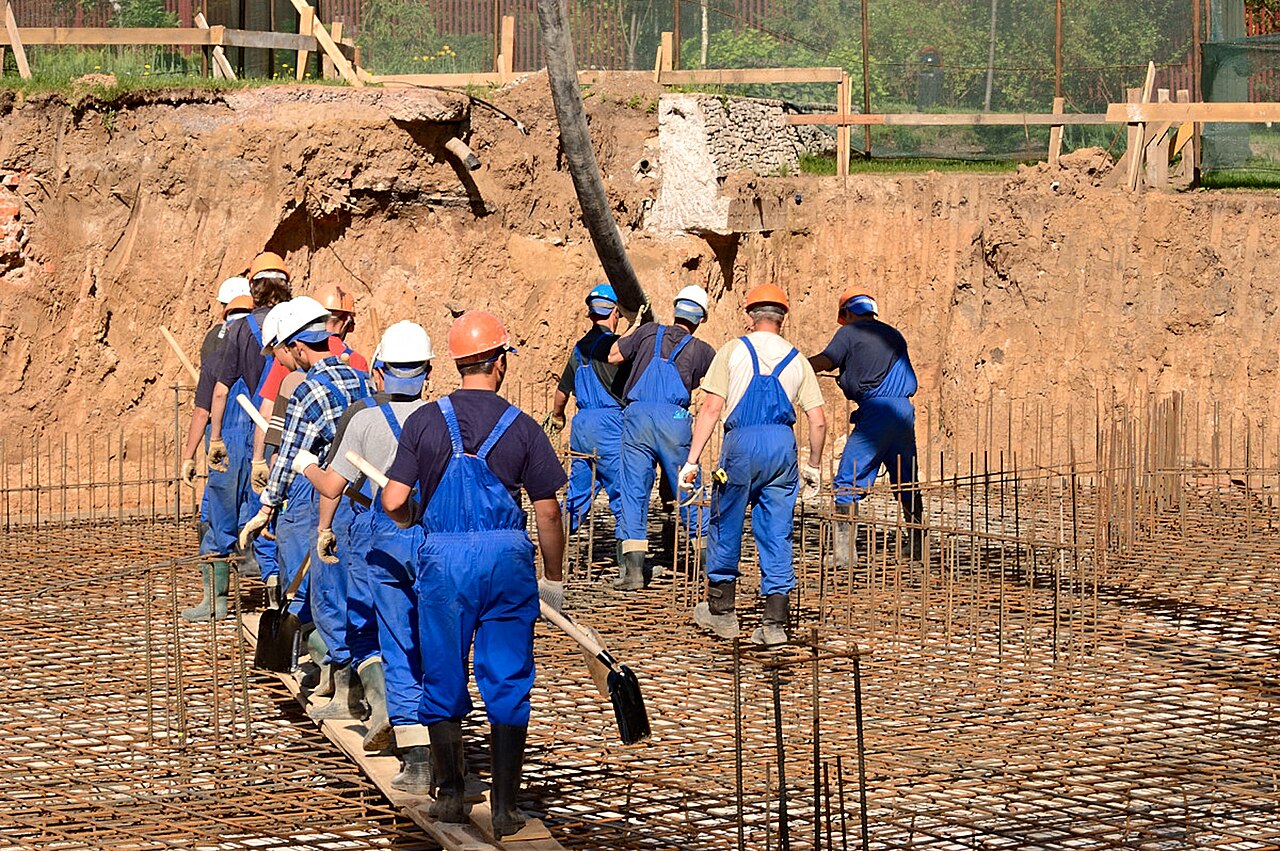 Example of reinforcing steel prepared for a foundation